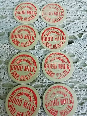 8 Old Vintage Cardboard Milk Bottle Top Caps Good Morning Good Milk Good Health • £9.99