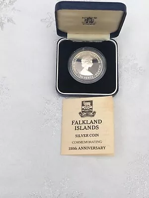 1983 Royal Mint Falkland Islands Silver Coin 150th Anniversary Boxed Coa • £22.99