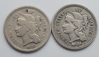 Lot Of 2 18721881  Philadelphia Mint Three Cent Coin • $10.50