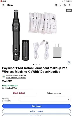 £100 • Buy Poysuper Tattoo Permanent Makeup Pen Wireless Machine Kit With 40pcs Needles