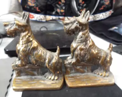 Vintage Solid Brass SCHNAUZER Dog Bookends 6  High • $25