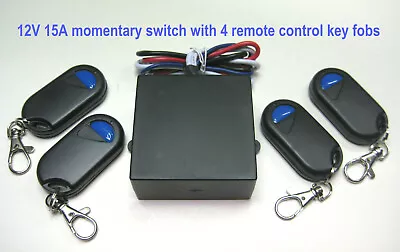 12V 15A Momentary Contact Switch With 4 Wireless Remote Control Key Fobs RM11-4 • $33