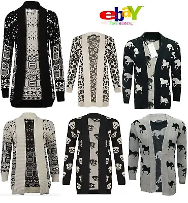 £10.99 • Buy New Ladies Owl/skull/Horse Print Knitted Long Sleeve Plus Size Cardigan Jumper.