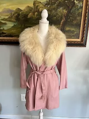 VTG Robert Meshekoff Pink Leather TCOAT Huge Cream Fox Fur Collar • $71.99