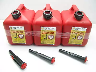 (3) Midwest Can 2310 2 Gallon Red Plastic Gas Can With Flame Shield Safety • $69.99