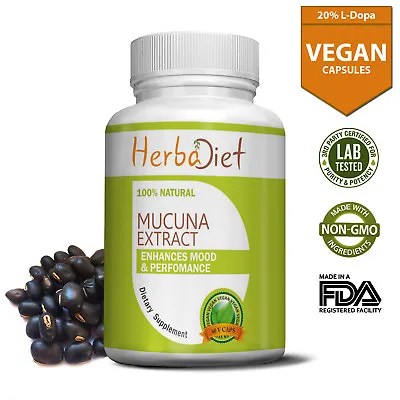 Mucuna Pruriens 20% L-Dopa Extract 500mg Capsules - 1 Month Supply • $10.99
