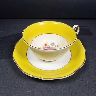 Foley Vintage Yellow Floral Wide Bone China Tea Cup & Saucer England Tea • $25