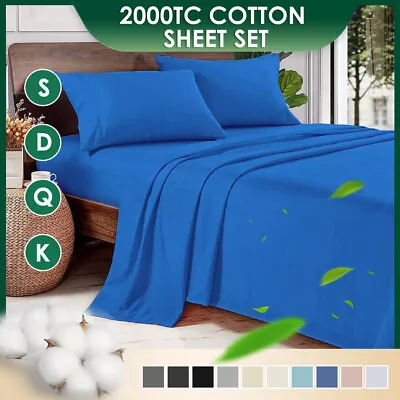 2000TC Egyptian Cotton Sheet Set Flat Fitted Bed Sheets Single/Double/Queen/King • $26.99