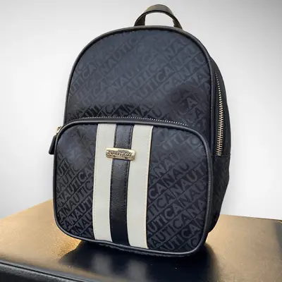 NWT Nautica Jacquard Logo Sport Striped Black & White Backpack Size Medium • $68.14