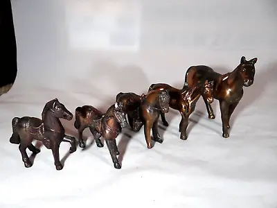 Lot Of 5 Vintage Cast Metal Horse Figurines With Bronze/Copper Finish • $24