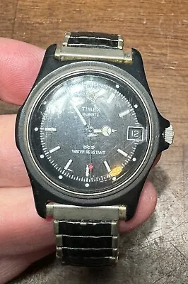 VINTAGE Timex Quartz Black & Silvertone  Stretch Band Water Resistant Watch • $24