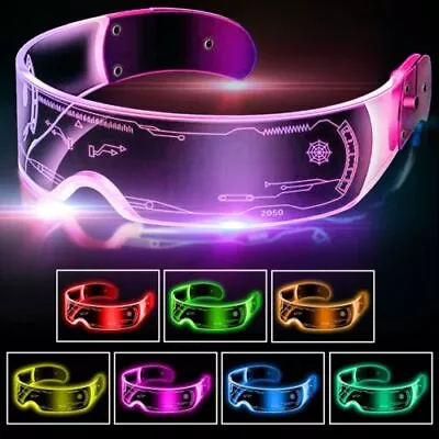 LED Cyberpunk Glasses Light Up Glasses Luminous LED Visor Glasses Rechargeable • £11.39