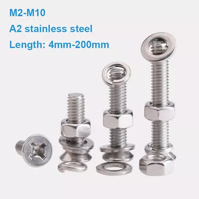 £2.46 • Buy Phillips Machine Screws Countersunk Flat Head Bolts+Nuts Washers A2 Stainless