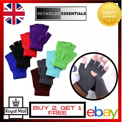 Fingerless Winter Gloves Thermal Knitted Warm Mittens Mens Womens Half Finger UK • £3.50