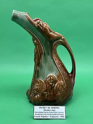 Majolica 'Pichet De Bordel' (French Brothel Advertising Jug) C.1900 10.5” • $300