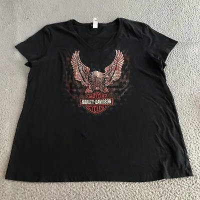 Harley Davidson Shirt Women XL Black Short Sleeve V-Neck Eureka Springs Arkansas • £23.98