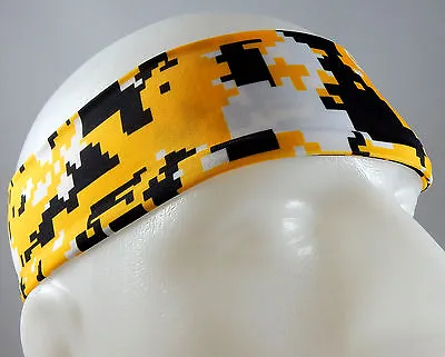 NEW! Super Soft Yellow Black Digital Camo Headband Sports Running Workout Hair • $8.99