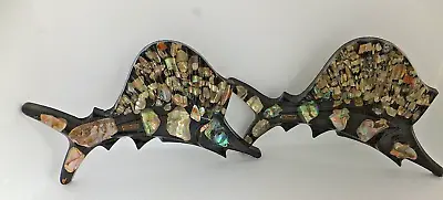 Retro MCM Acrylic Lucite Abalone Swordfish Seashell Wall Hangings Set 2 • $29.99