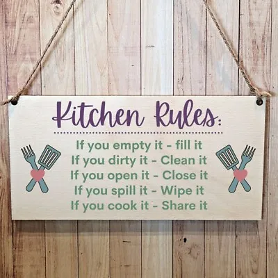 £4.99 • Buy Second Ave Funny Joke Kitchen Rules Wooden Hanging Gift Rectangle Sign Plaque