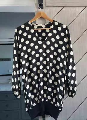 Vintage Valentino Blouse Size 42(8) Black Cream Polkadot Print Silk Italy Rare • $69.88