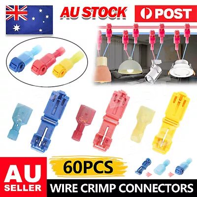 60pcs T-Tap Electrical Wire Crimp Terminals Quick Splice Cable Connectors Kit AU • $5.85