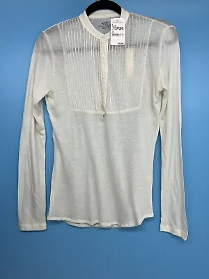 $155 NWT MAJESTIC Paris Women’s Ivory Cashmere/ Cotton Blend  Tee Henley Size: 3 • $38