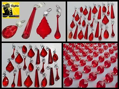 Red Chandelier Glass Crystals Drops Spare Parts For Antique Lights Bead Droplets • £8.16