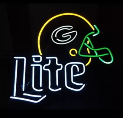 Neon Light Sign Lamp For Miller Lite Beer 17 X14  Green Bay Packers Helmet Decor • $120.98
