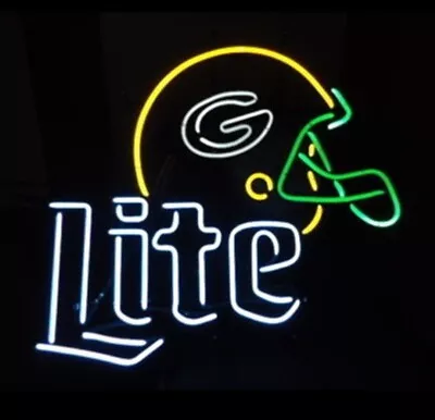 Neon Light Sign Lamp For Miller Lite Beer 20 X16  Green Bay Packers Helmet Decor • $131.98