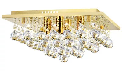 Modern LED Crystal Droplet Square Chandelier Classic Gold Ceiling Light M0142 • £52.99