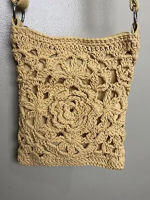 Granny Square Handbag Yellow Crochet Boho Retro • $12.99