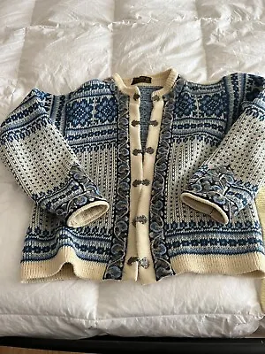 Norwegian Ski Sweater Vintage Blue White Nordstrikke Size M • $48