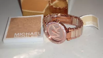 MICHAEL KORS Women's Parker Rose Gold & Horn Acetate Watch MK Logo Dial MK6530 • $199.99