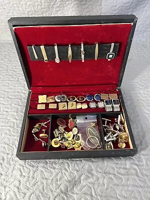Vintage Lot Cufflinks Tie Bar Clips. Pins. Etc. In Jewelry Box • $12.50