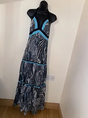 Black/white/blue Halter Neck Maxi Dress Size 8 By Debenhams  • £6.50