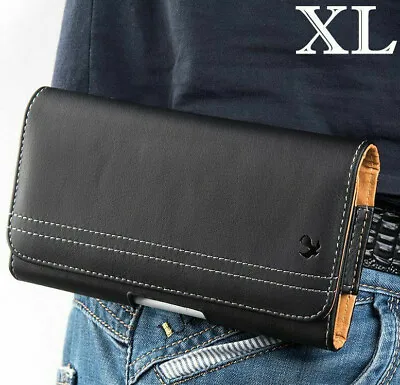 For XL LARGE Phones - Black PU Leather Pouch Holder Belt Clip Holster Case Cover • $9.60