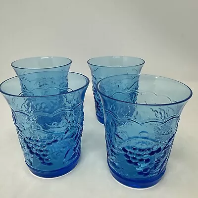 4 Aqua Blue On The Rocks Juice Glasses Vintage 4.5 Inch Vintage Grapes • $25