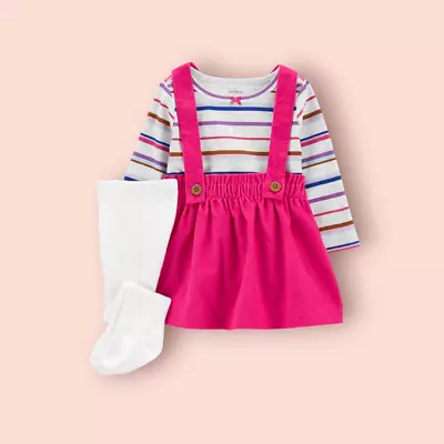 Carter's 3-Piece Girls Tee & Striped Jumper Set NWT Size 18m 24m • $19.95