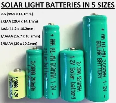 £7.95 • Buy Solar Light Batteries Rechargeable Aa 2/3aa Aaa 1/3aaa 2/3aaa Garden Lights