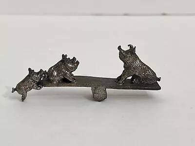 Vintage Signed Pewter Miniature Pig Seesaw Figurine 1996 See Saw Piglets Mini • $9