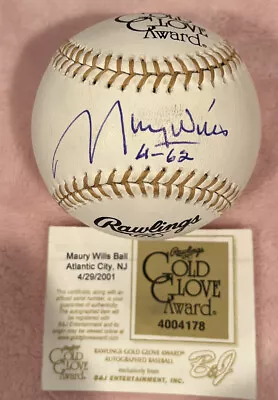 Maury Wills 61-62 GG Signed & Auto Gold Glove Ball Los Angeles Dodgers B&J COA • $60