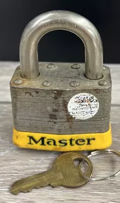 Rare Master Lock Yellow Band No. 5 Heavy Duty Padlock 1 Key • $8.90