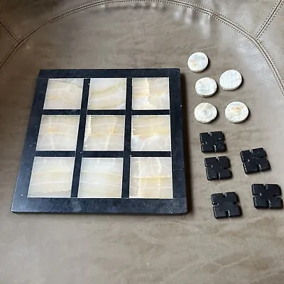 Vintage Marble Stone Carved Tic Tac Toe Board & 10 Pieces • $20