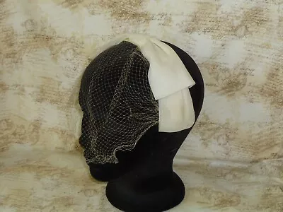 Cute Bow Headband Netted Hat Off White Fancy Vintage 1960s Headpiece Bridal • $20