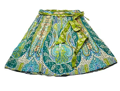 VTG Bila Of California Green Floral Peasant Boho Cotton Skirt Size Medium Petite • $19.76