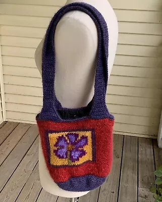 Newari Icelandic Designs Wool Monk Bag Boho Shoulder Purse Flower Knit Nepal • $33.99