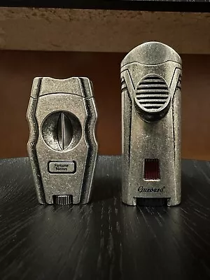 $50 • Buy V- Cut Cigar Cutter With Built In Puncher And Torch Butane Lighter (Silver)