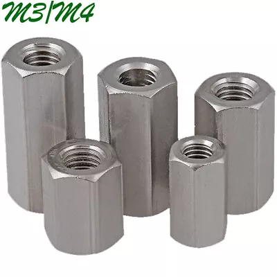 M3 M4 304 Stainless Steel Hex Coupling Nuts Threaded Rod Bar Connector Long Nuts • $10.44