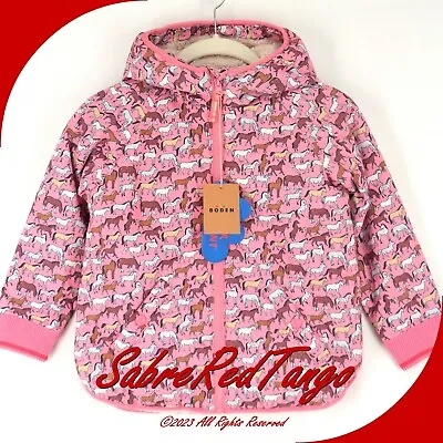 Nwt Mini Boden Sherpa Lined Anorak Pink Horses 8-9y 134cm • $69.99