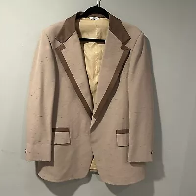 Vintage After Six Brown Beige Woven Tuxedo Jacket Playboy Blazed EUC • $69.99